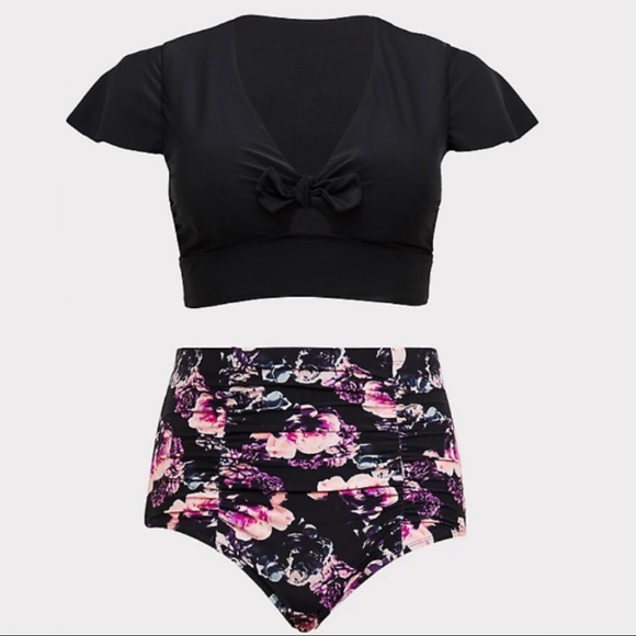 TORRID CROP TOP AND BLACK FLORAL BOTTOMS SWIMSUIT
